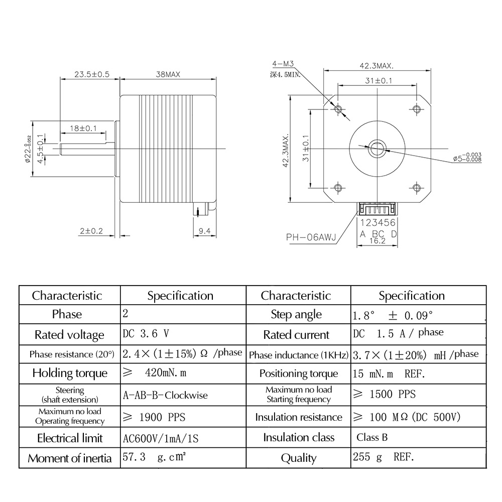 5Pcs/Lot 17HS4401S Stepper Motor Black Hybrid 4.2KGCM 1.5A with 1M Long Cable thumbnail 5